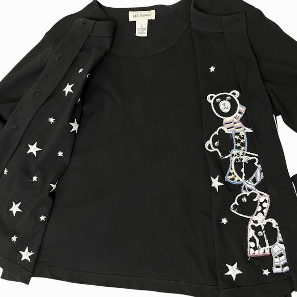 Vintage Bechamel Polar Bear Sweater Womens Large Black Button Cardigan Holidays - Picture 9 of 9